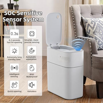 JUDRDO 3.5 Gal Slim Touchless Bathroom Trash Can, Automatic Diaper Pail - color: White-n21