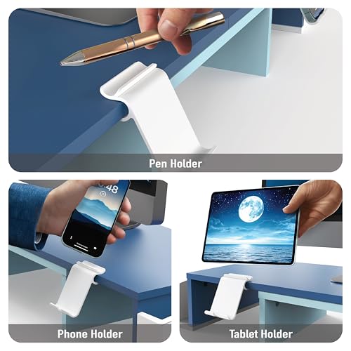 Simple Houseware Desk Dual Monitor Stand Riser with Drawer, Blue - color: Blue