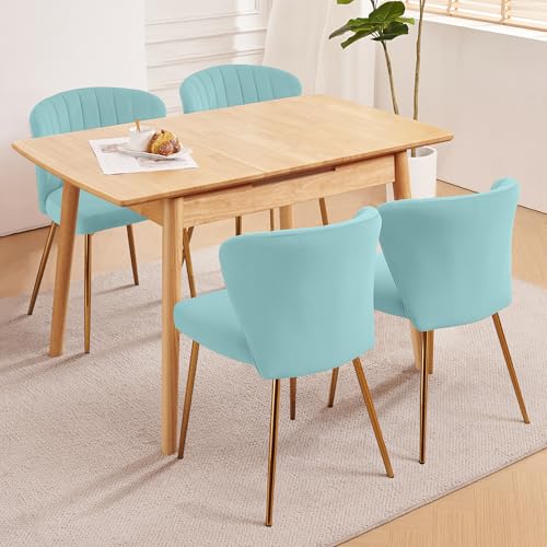 Velvet Dining Chairs Set of 2, Modern Upholstered Vanity Chairs with Golden Metal Legs for Dining Room Kitchen Vanity Patio (Teal) - color: Teal