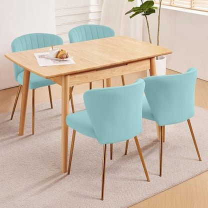 Velvet Dining Chairs Set of 2, Modern Upholstered Vanity Chairs with Golden Metal Legs for Dining Room Kitchen Vanity Patio (Teal) - color: Teal