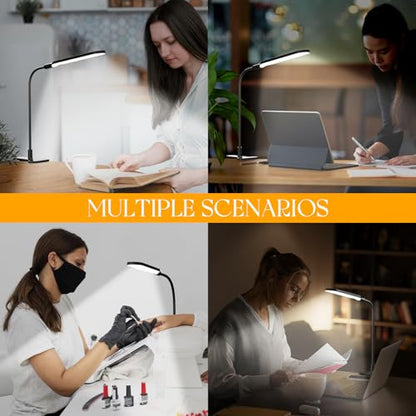 LED Clip on Light, 3 Color Modes & 10 Brightness Levels, 360° Flexible Gooseneck Clamp Lamp, Ultra Wide Brightness Range, USB Eye-Caring Table Light for Home Office/Reading/Painting, Black - style: Desk Lamp
