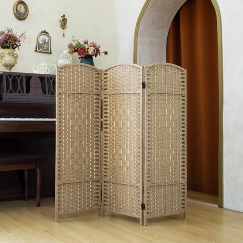 Compact 3 Panel Short Room Divider, 47.2 Inch Tall Double-Sided Rattan Folding Privacy Screen for Home & Office,Light Brown - color: Light Brown, size: 3 Panel