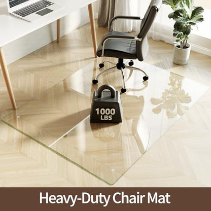 Koonmi Tempered Glass Chair Mat 50"x65" - Premium Office Chair Mat for Hardwood Floors & Low-Pile Carpet with 4 Non-Slip Pads - Thick Scratch-Resistant Surface - size: 50*65