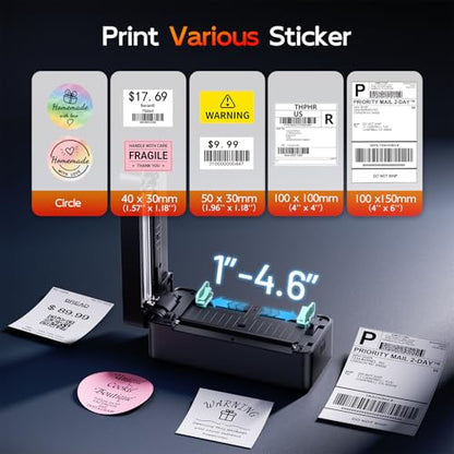 TATTMUSE Bluetooth Thermal Label Printer, 4X6 Shipping Label Printer for Small Business, Thermal Printer Sticker Printer Compatible with Phone, iOS, Android, Windows, Mac, Amazon, Shopify - color: Black