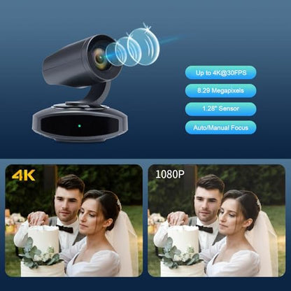 Yunseity 4K PTZ Camera, AI Tracking 10X Optical Zoom 250 Degree Rotation Video Conference Camera with PoE LAN USB Output for Conference Teaching Live Streaming (US Plug)