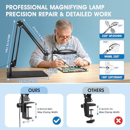 12X Magnifying Glass with Light and Stand: 27 Inch Extra Long Arm
