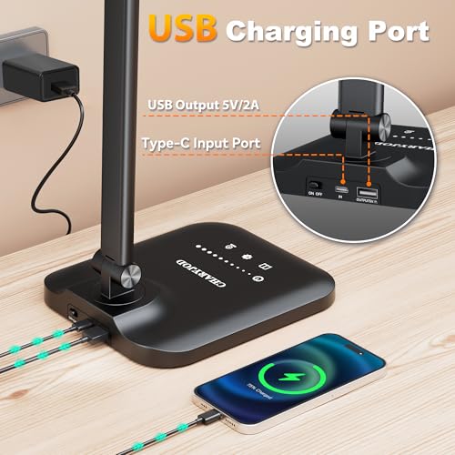LED Desk Lamp for Office Home, Height Adjustable Architect Desk Light with USB Adapter, Stepless Dimming Desk Lamp Light for Reading, Study, Workbench - color: Black
