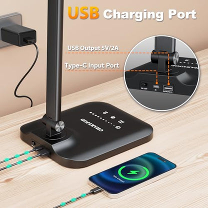 LED Desk Lamp for Office Home, Height Adjustable Architect Desk Light with USB Adapter, Stepless Dimming Desk Lamp Light for Reading, Study, Workbench - color: Black