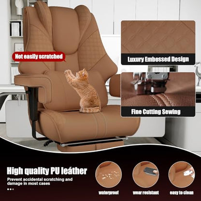Big and Tall Office Chair with Foot Rest, High Back Computer Desk Chair - color: Brown