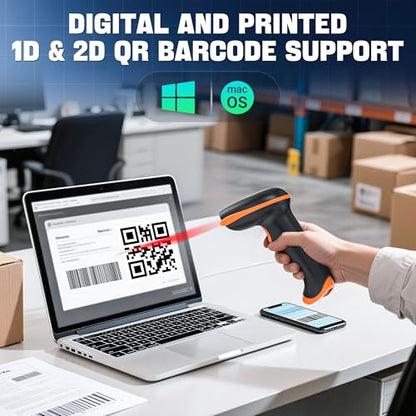 Tera Barcode Scanner with Folding Stand: 1D 2D QR Wireless Reader, D5100-CR | Charging Cradle, 2.4G Wireless, USB Wired, Wall Mountable, Adjustable Angle, IP54, Vibration Alert, Warehouse Retail School - color: Black