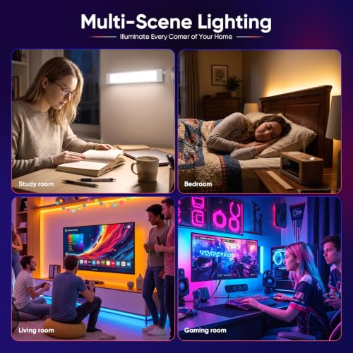 VST 6Pack RGB Under Cabinet Lighting with Adjustable White LightShelves | Ultra-Thin LED Light Bars, APP & Voice Control (Alexa/Google), Remote & Button Control, Linkable Lights for Kitchen Cabinets
