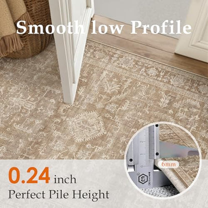 2x3 Brown Entryway Rug Vintage Area Carpet Indoor Kitchen Washable Door Mat Entrance Small Low Pile Traditional Distressed Retro Accent Throw Boho Rug Non Slip Office Bathroom