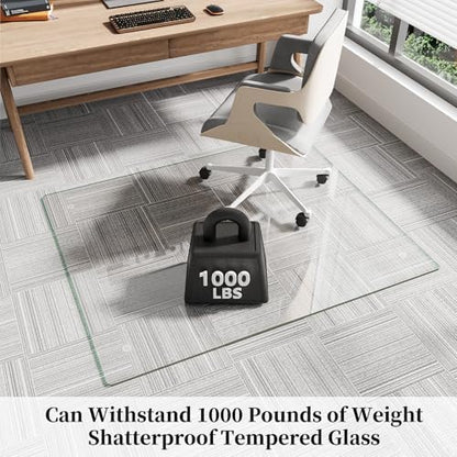 Glass Chair Mat 40" x 48" Tempered Glass Office Chair Mat - color: Transparent, size: 48" x 40"