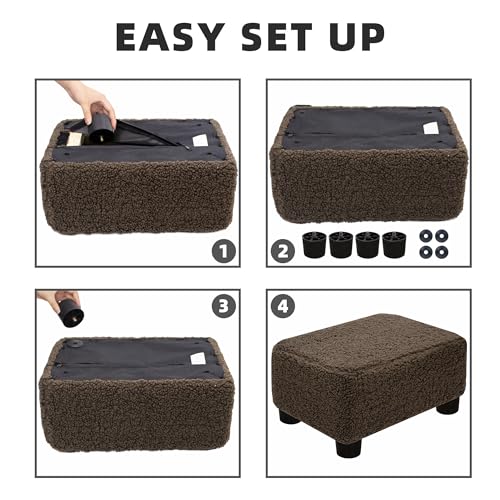 CAROLMADE Small Foot Stool Ottoman Footstool with Legs Under Desk Footrest for Living Room Bedroom and Office, Soft Brown - color: Soft Brown, size: 11"d X 15.4"w X 8.3"h