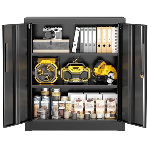 Greenvelly Metal Garage Storage Cabinet, Black 36" Locking File Cabinet with 2 Doors and Adjustable Shelves for Home Office,School - color: Bleck, size: 36"