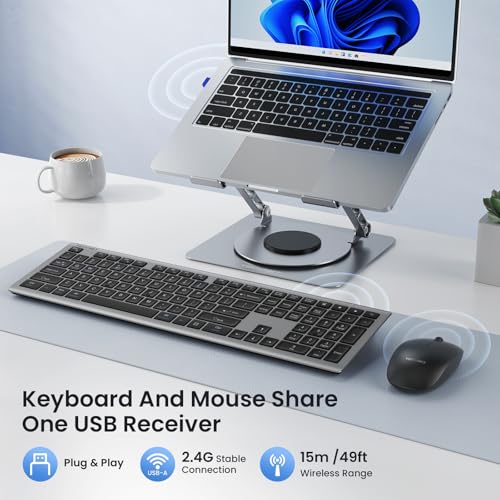 TECKNET 2.4G Rechargeable Ultra-Slim Wireless Keyboard and Mouse Combo | 2.4G Stable Connection, Full-Size Scissor Switch Keyboard with 12 Multimedia Keys, Silent Mouse, Ergonomic Design, Grey - color: Gray