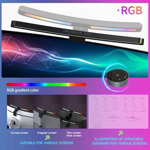 ONWAY Curved Monitor Light Bar with RGB Backlight, Wireless Remote Touch Control, No Glare Lamp with Camera Base for Gaming/Office Computer Setup - color: Matte