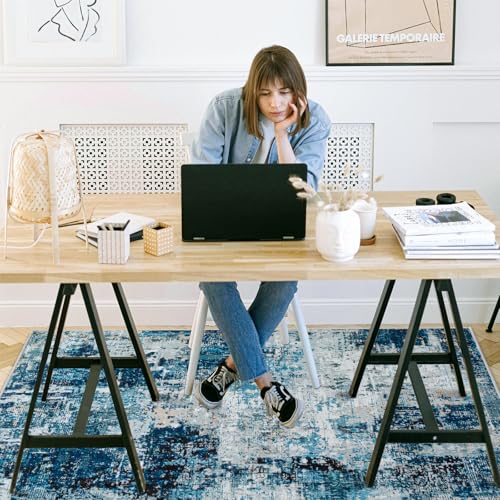 Office Chair Mat for Hardwood Floor, 48"x36" Easy Glide Computer Chair Mat Protector for Rolling Chair Under Desk Rug Nonslip Backing, Machine Wash - color: Blue Abstraction, size: 36"x48"