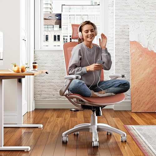 GABRYLLY Ergonomic Office Chair, High Back Home Desk Chair with 2D Flip-Up Arms, 3D Headrest, 90-120° Tilt and Wide Cushion, Big and Tall Mesh Chairs for Man Woman, Computer Task Chair Orange - color: White Frame Orange Mesh
