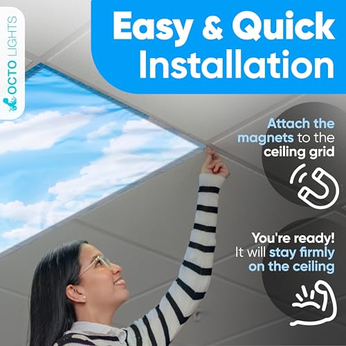 Fluorescent Light Covers for Ceiling Lights Classroom Magnetic Cloud 4pk - color: Calming Clouds