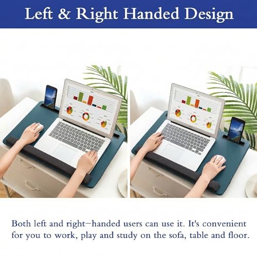Lap Desk Home Office Lap Desk Portable Laptop Desk for Left Right - Handers with Whole Mouse Pad Wrist Pad Dual Cushion Phone Tablet Slots Fits Up to 17 Inch Laptops - color: Light Blue