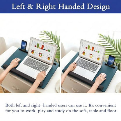 Lap Desk Home Office Lap Desk Portable Laptop Desk for Left Right - Handers with Whole Mouse Pad Wrist Pad Dual Cushion Phone Tablet Slots Fits Up to 17 Inch Laptops - color: Light Blue