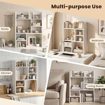 Giantex 3-Tier Desktop Bookshelf, 23.5" Desk Hutch Dorm with 8 Open Storage Cubes, Desk Organizer Shelf for Computer Desk, White Desk Shelves for Home Office College Dressing Tabletop