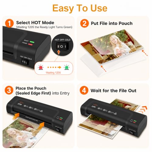 VidaTeco 9-inch Laminator Machine with 20 Laminating Sheets | Laminating Machine 8.5 x11 with 2-Min Faster Preheat, Small Personal Laminator for Teachers, Office, School, Black