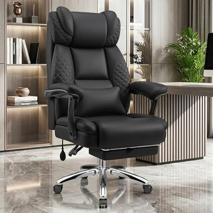 Office Desk Chair with Footrest, High Back Leather Chair Lumbar Support