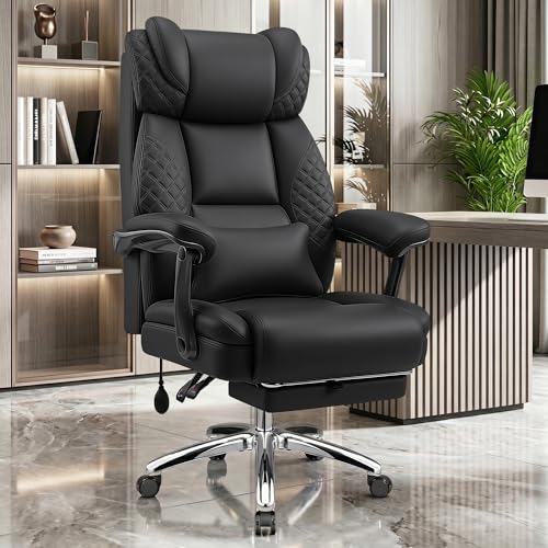 Office Desk Chair with Footrest, High Back Leather Chair Lumbar Support