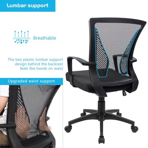 Furmax Office Chair Ergonomic Computer Desk Mesh Chair Mid Back Swivel Lumbar Support with Armrest (2, Black) - color: Black