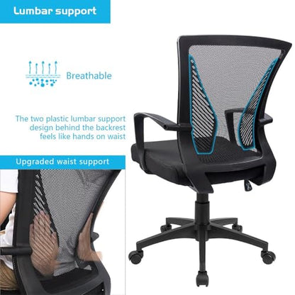 Furmax Office Chair Ergonomic Computer Desk Mesh Chair Mid Back Swivel Lumbar Support with Armrest (2, Black) - color: Black