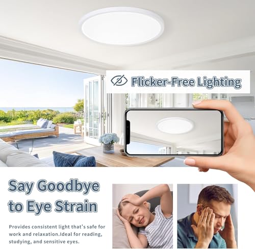 4 Pack 8.6 Inch LED Flush Mount Ceiling Light, ETL,18W, 1822LM, 3000K/3500K/4000K/5000K/6500K CCT Selectable, 0.66in Ultra Thin Round Flat Panel Ceiling Light Fixture for Bedroom, Kitchen(White) - color: White, size: 8.6"-4pack