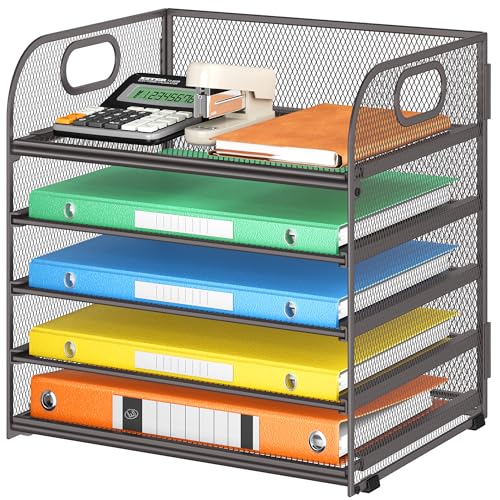Lavatino 5 Tray Desk File Organizer, Mesh Paper Sorter Letter Tray Organizer with Handle, Desktop File Organizer and Storage for Letter/A4 Office File Folder- Grey - color: 5 Tier - Grey, size: 12.6" x 9.1" x 11.5"
