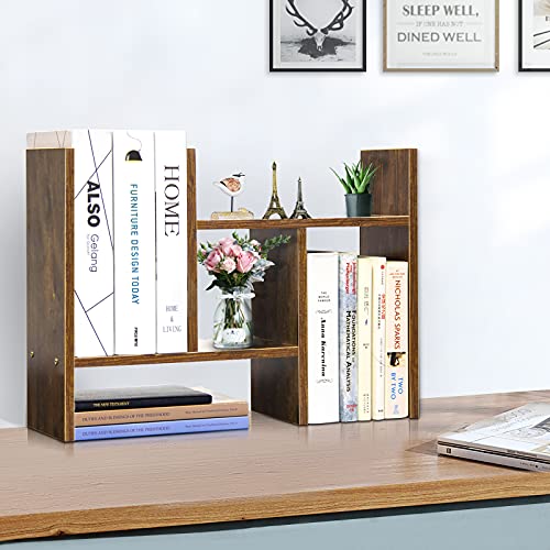 J.M.Deco Desktop Organizers and Storage for Office, Adjustable Desktop Organizer Shelf Double H Display, True Natural Stand Shelf, Desktop Shelf Organizer Natural Wood Tone - color: Brown