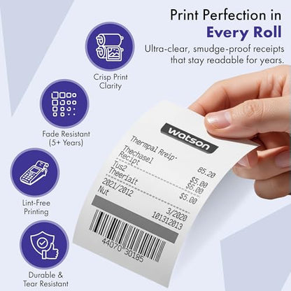2 1/4" x 85' Phenol-Free (BPA & BPS) Thermal Paper, 50 Rolls/Case - size: 2 1/4" x 85'