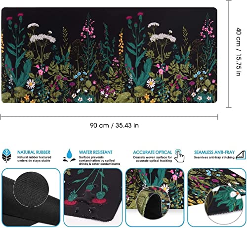 iCasso Desk Mat, Large Desk Mouse Pad for Desk,Home Office - Green Weeds | Desk Protector,Cottagecore Mouse Pad for Women with Smooth Lycra, Water-resistant, Non-slip Rubber Base and Stitched Edges - color: A-weeds