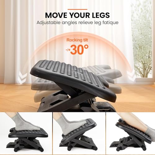 ErGear Under Desk Footrest, Adjustable Foot Rest with 3 Height Settings and 30-Degree Angle, Ergonomic Desk Foot Rest with Massage Texture, Foot and Leg Rest for Home & Office