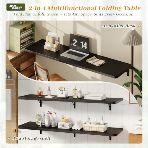 Dogsky Floating Wall Desk 60" x 16" - 500 lbs Heavy Duty Solid Pine - color: Black, size: 60" x 16"