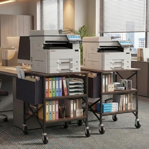 Large Printer Stand with Storage Bag, 23.6'' x 23.6'' with Power Outlet - color: Retro Brown, size: 23.6''x23.6''
