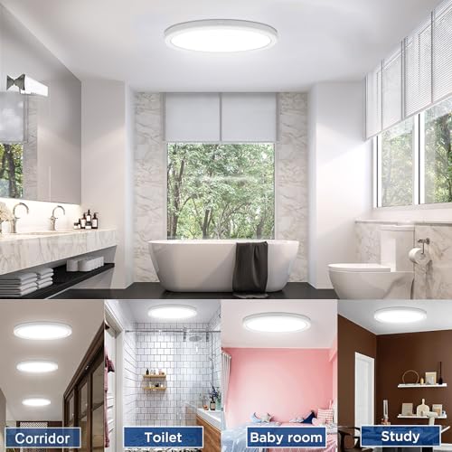 11inch Flush Mount Ceiling Light, White 24W 2400LM Dimmable Ceiling Light Fixtures, 5000K Ultra Thin Round Led Ceiling Light for Bedroom,Living Room,Kitchen, Hallway, Bathroom, 3Pack - size: 11 inch-3 Pack