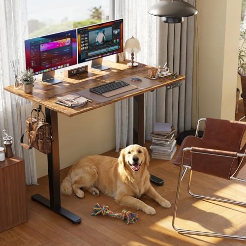 Claiks Electric Height Adjustable Standing Desk, 40x24 Inch, Rustic Brown | Smooth Height Adjustment, 3 Memory Presets, Cable management hub & hook, Stable Steel Frame, 156 lbs Capacity, Easy Assembly - color: Rustic Brown, size: 40