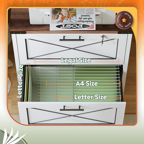 DEVAISE Wood Lateral File Cabinet, 2 Drawer Filing Cabinet, White - color: White