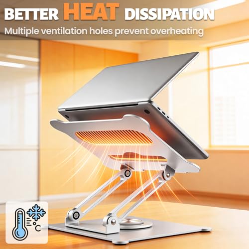 Urmust 360° Rotating Laptop Stand for Desk, 10-15.6“ Laptop Riser, Silver - color: F-Silver-360