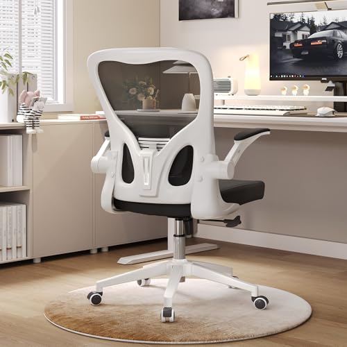 Ergonomic Office Desk Chair High Back Mesh Computer Chair Adjustable Chair | 360° Swivel Adjustable Lumbar Support & Flip-Up Armrests capacity 300 lbs capacity - color: 05white-black