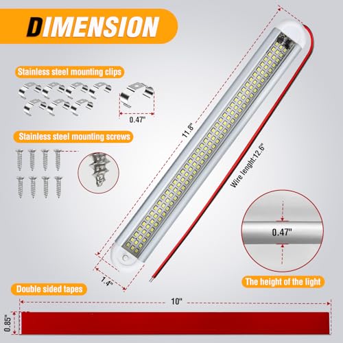Nilight LED Interior Light Bar 8PCS 12 Inch Strip Lights - color: White Interior Lights-12" 8PCS