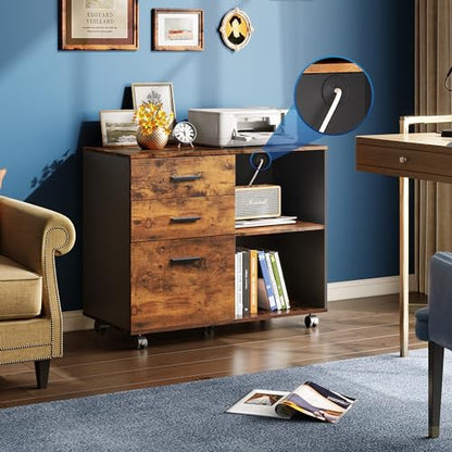 DEVAISE 3-Drawer Mobile File Cabinet, Lateral Filing Cabinet, Rustic Brown - color: Rustic Brown