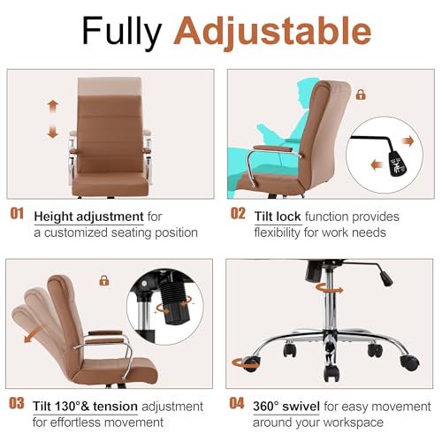Office Desk Chair,Modern Leather Conference Room Chairs,High Back Home ofiice Chair,Adjustable Height Swivel Executive Computer Chair with Armrest and Padded Seat,Brown - color: Brown