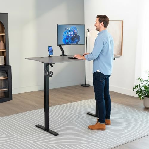 VIVO Dark Gray 63 x 32 in Standing Desk, DESK-KIT-2EBG - color: Dark Gray Top / Black Frame, size: 63 x 32 inch