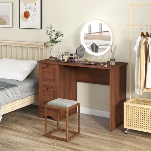 Tangkula Computer Desk with Drawers & Charging Station, Wooden Home Office Desk PC Laptop Notebook Desk, Compact Study Desk Writing Desk, Computer Workstation Ideal for Home & Office - color: Walnut